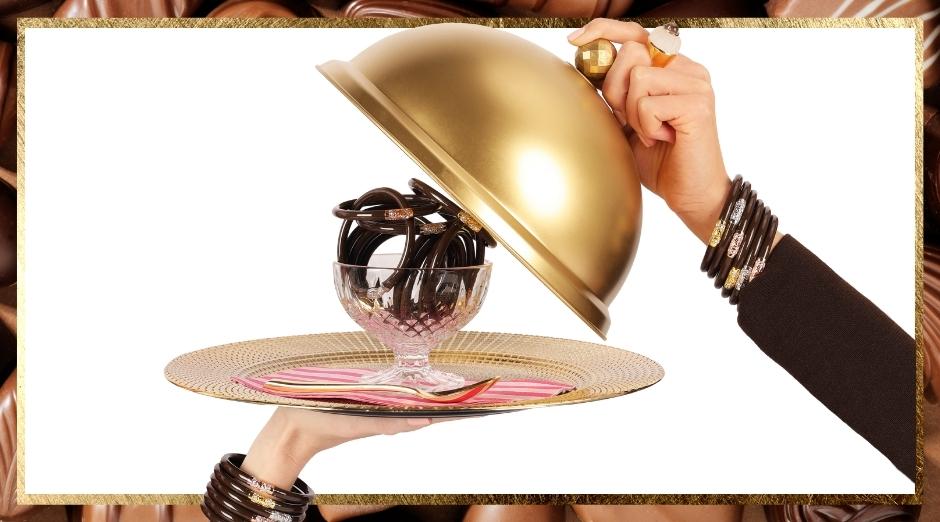 BuDhaGirl Chocolate Collection Three Kings All Weather Bangles, Gold platter, Gold Cloche | Chocolate three kings AWB by BuDhaGirl