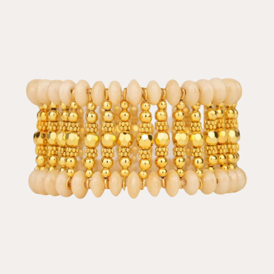 Alba Beige Gold Bracelet | Natural Tone Stretch Jewelry | BuDhaGirl
