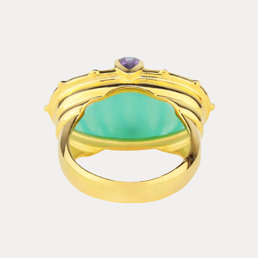 Aqua Chalcedony Resin Dome Gold Platted Brass Ring For Women