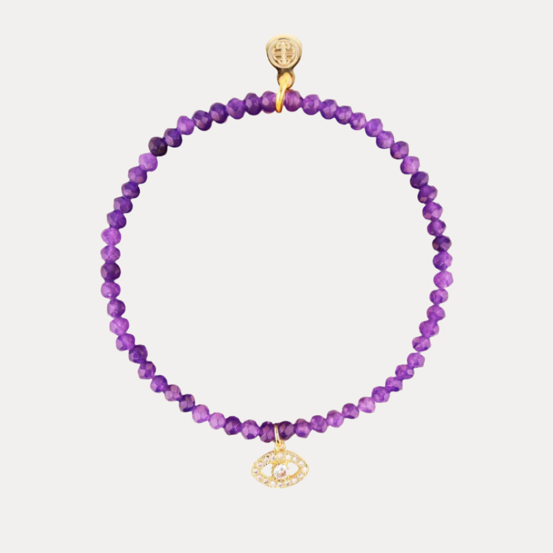 Luna Bracelet - Charoite With Evil Eye Charm