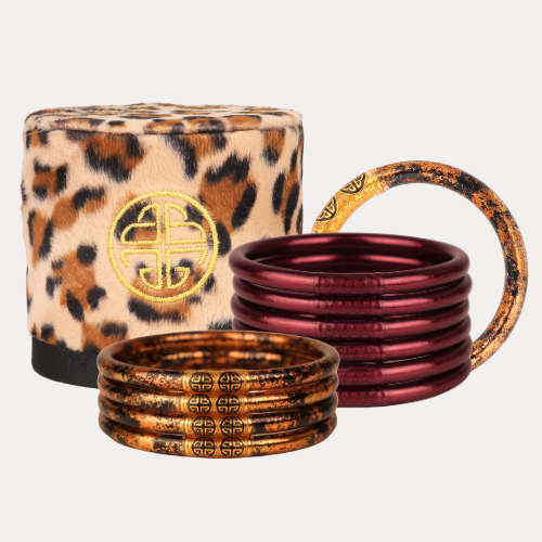 Merlot and Leopard Bangle Bracelet Bundle with Case | BuDhaGirl