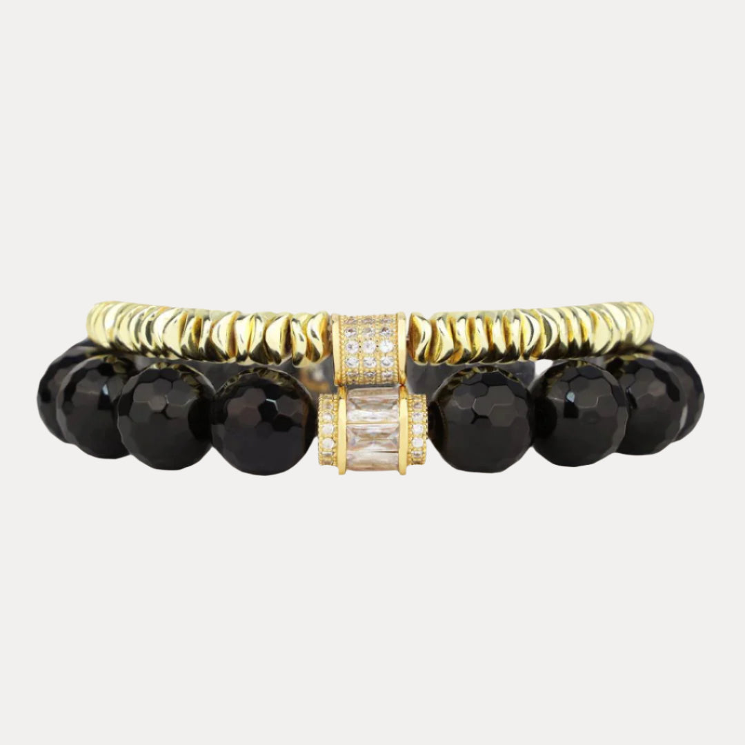 Mizuki Duo Bracelet Set | Black & Gold Beaded Bracelets