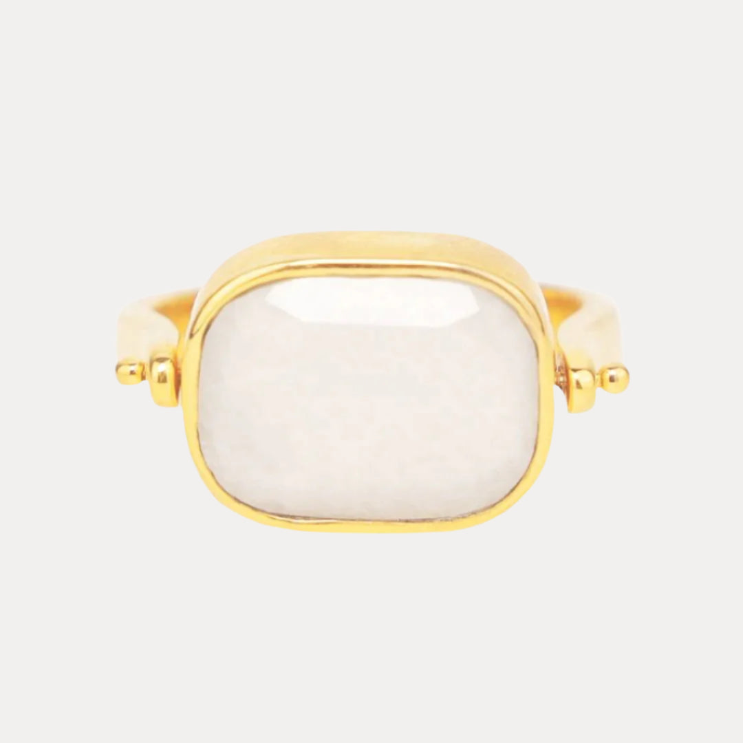 White Moonstone Spinner Gold Plated Brass Ring For Women | BuDhaGirl