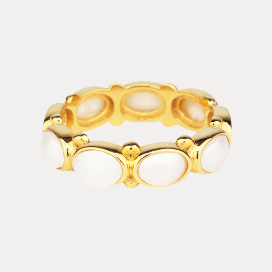 Nana White Pearl Ring: Modern Mabe Pearls in 18k Gold Plate (Stackable!) | BuDhaGirl