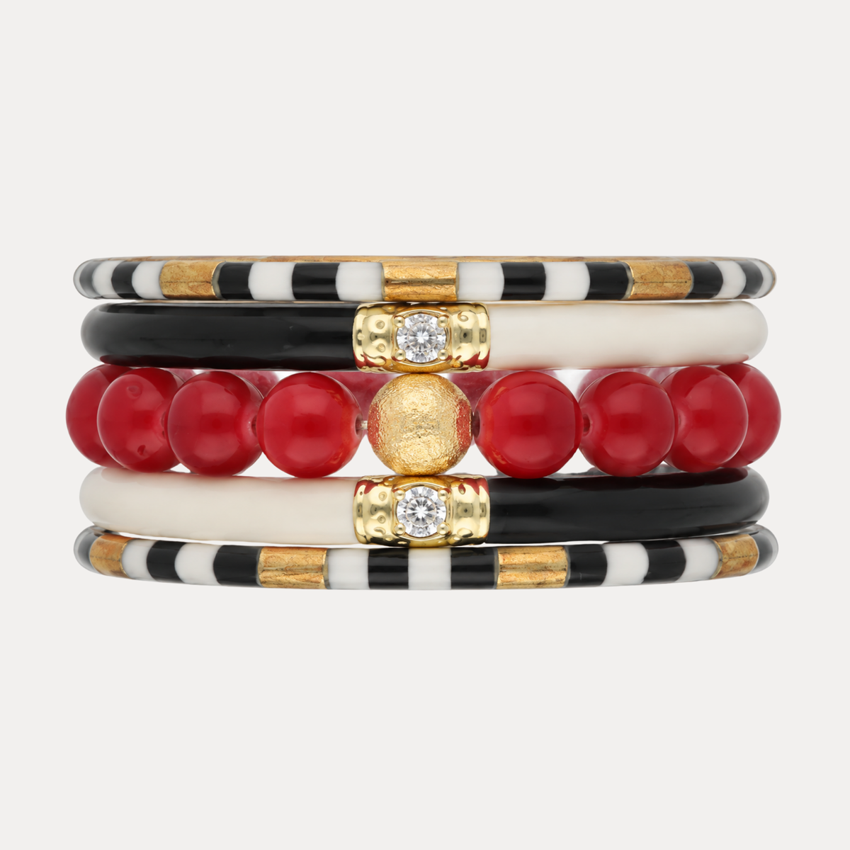 a stack of colorful bracelets