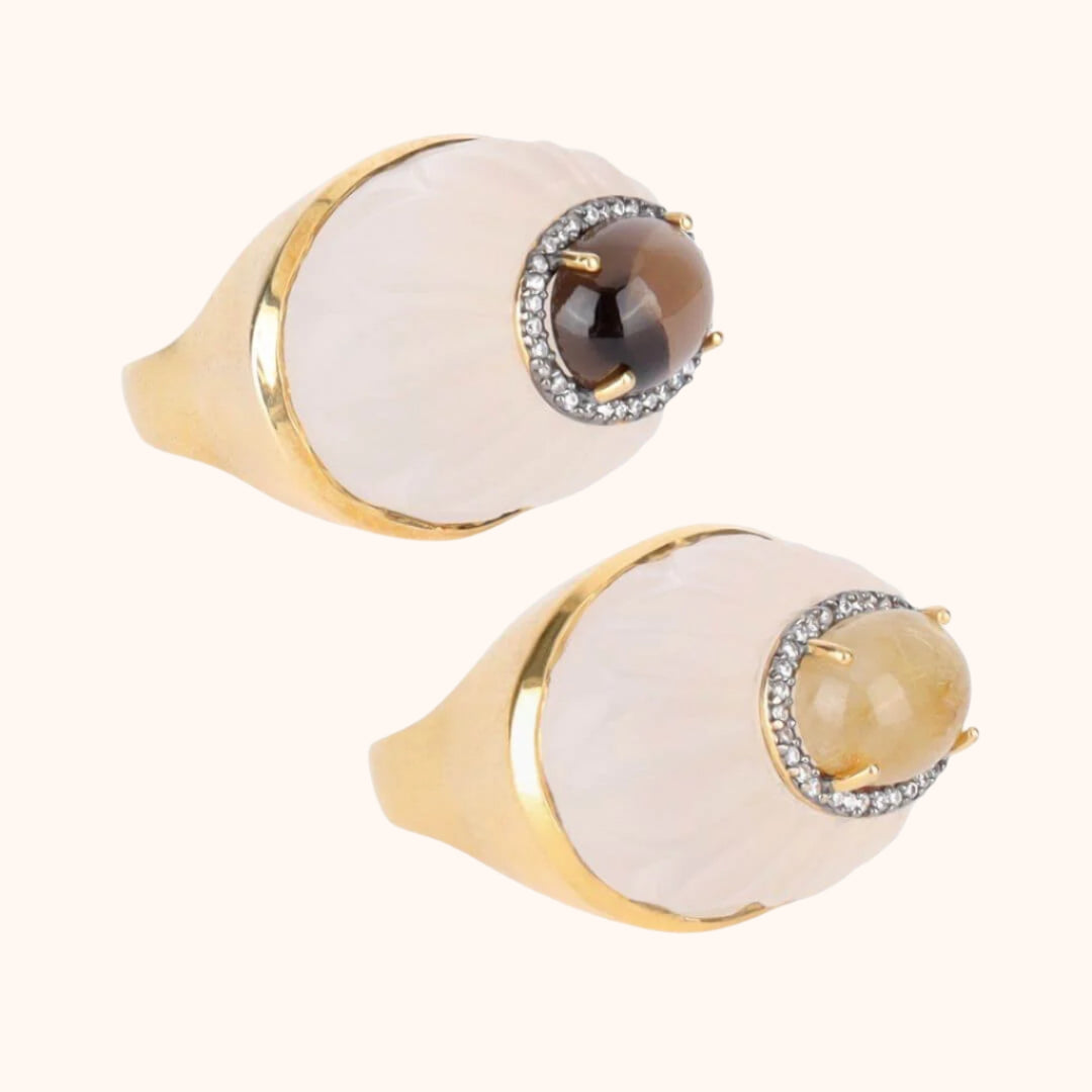Rutile Quartz/Smoky Quartz Cabochon Diva Ring | BuDhaGirl