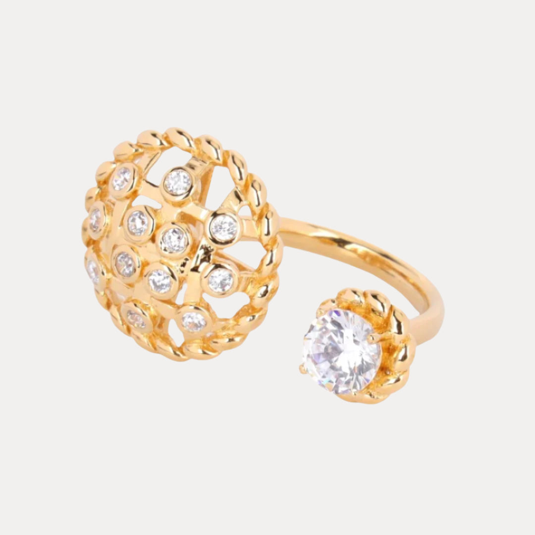Gold & Crystal Woven Pattern Canasta Ring | BuDhaGirl