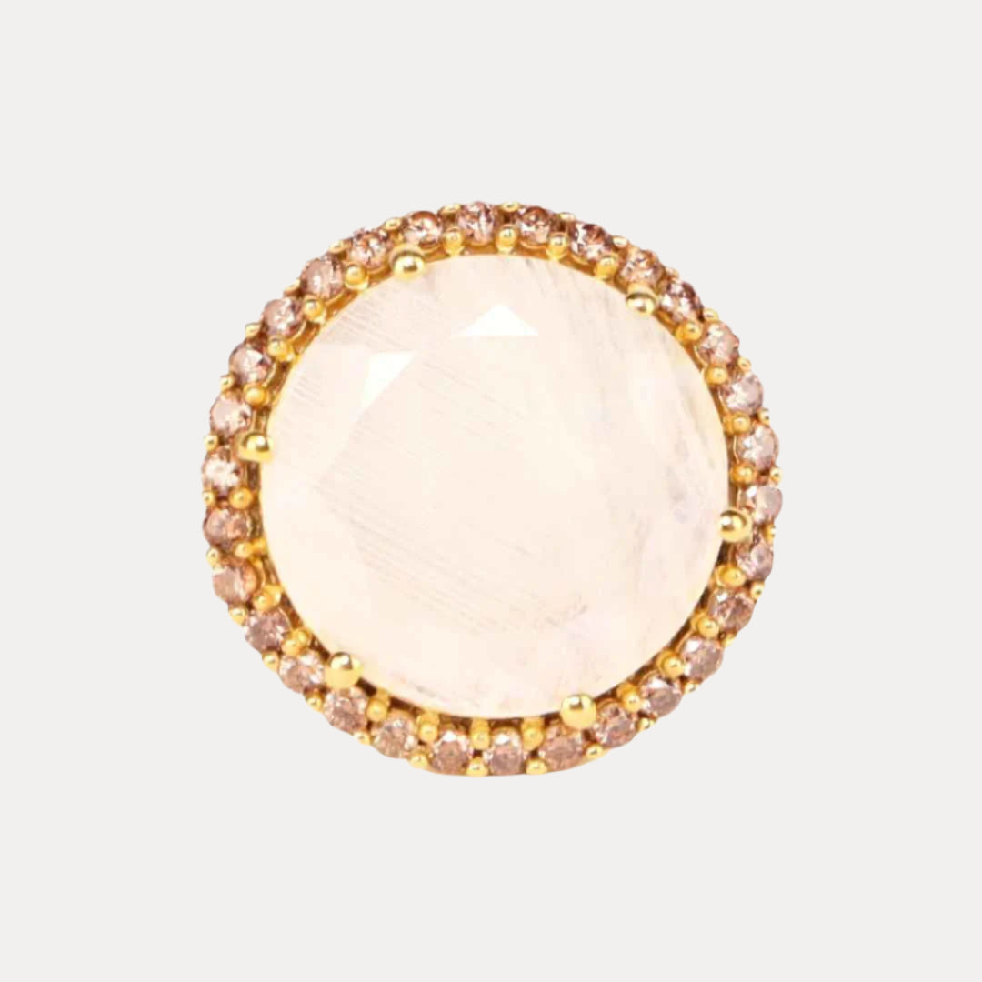 Rainbow Moonstone Topaz with Quartz Faceted Crystal Cabochon With Gemstones - Nebula Ring | BuDhaGirl