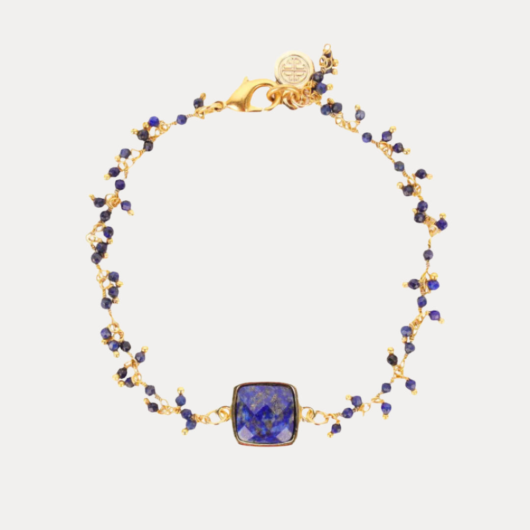 Gold-Plated Brass Chain Square Lapis Gemstone Bracelet | BuDhaGirl