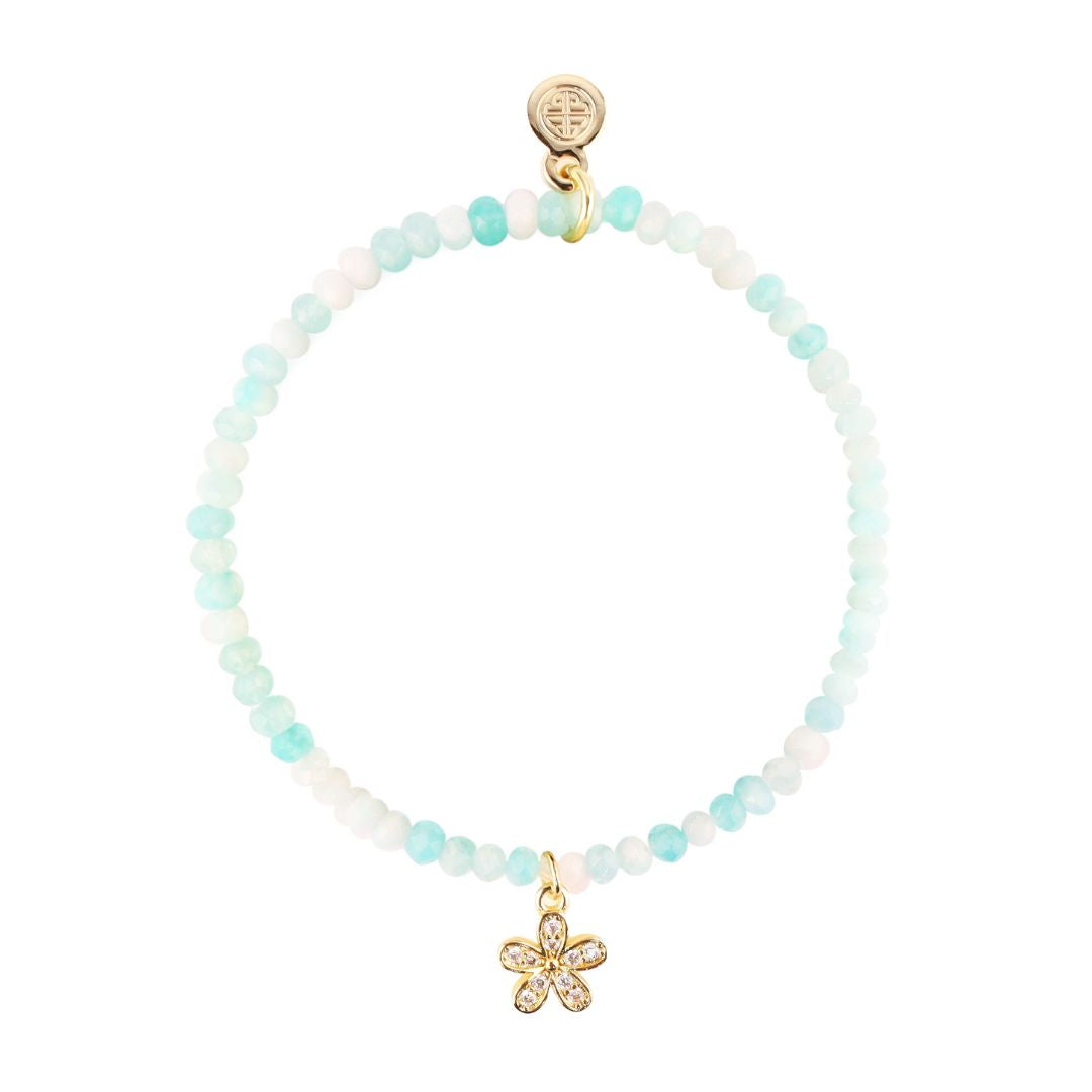 Luna Bracelet - Aqua With Flower Charm