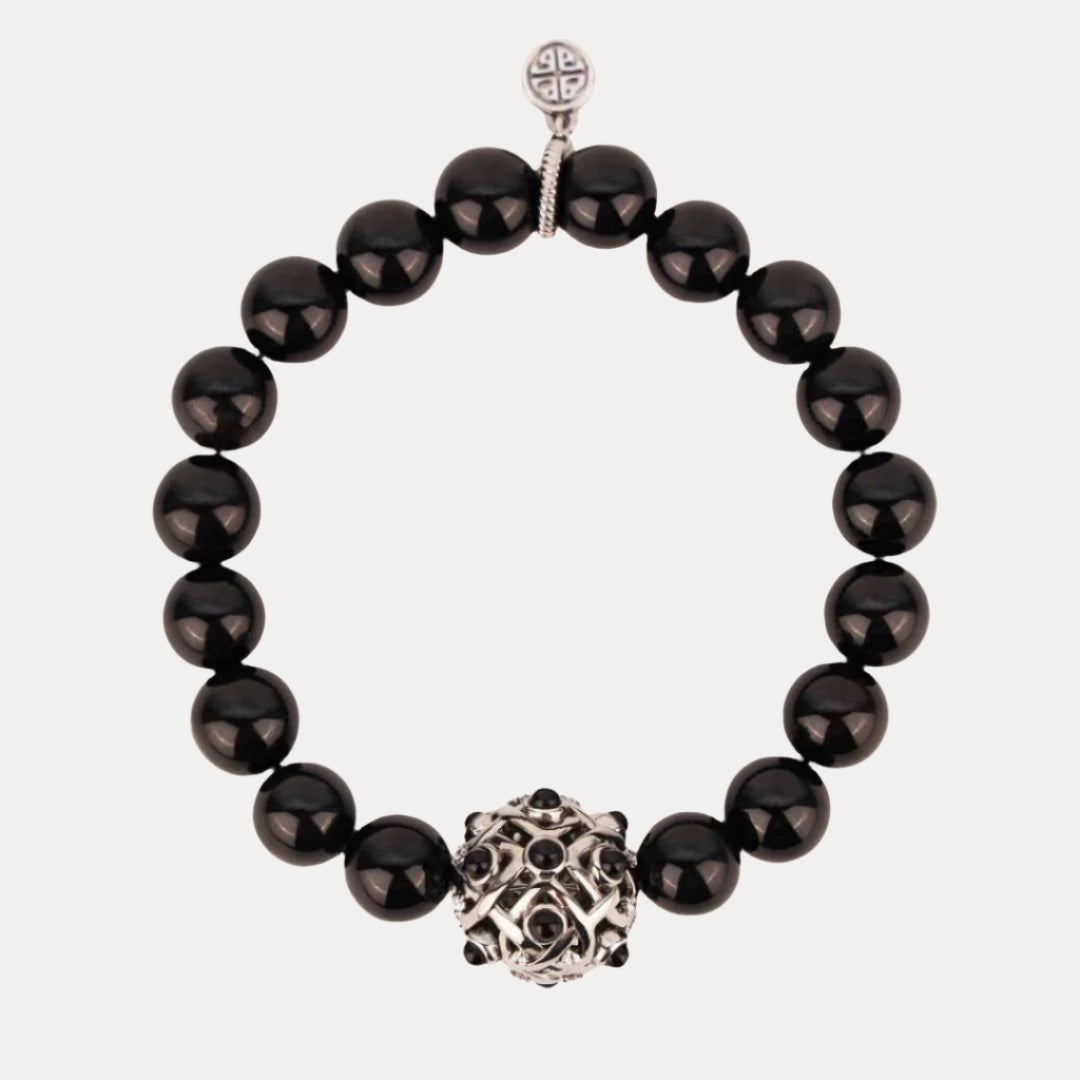 Atom Beaded Bracelet: Black Jasper & Sterling Silver