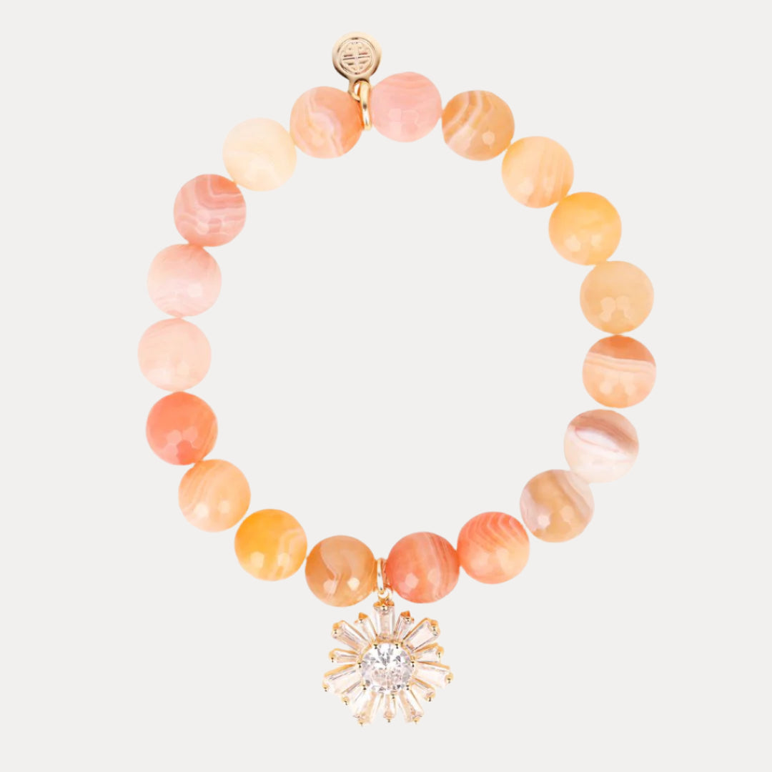 Bellini Peach Beaded Bracelet with Crystal Charm | BuDhaGirl