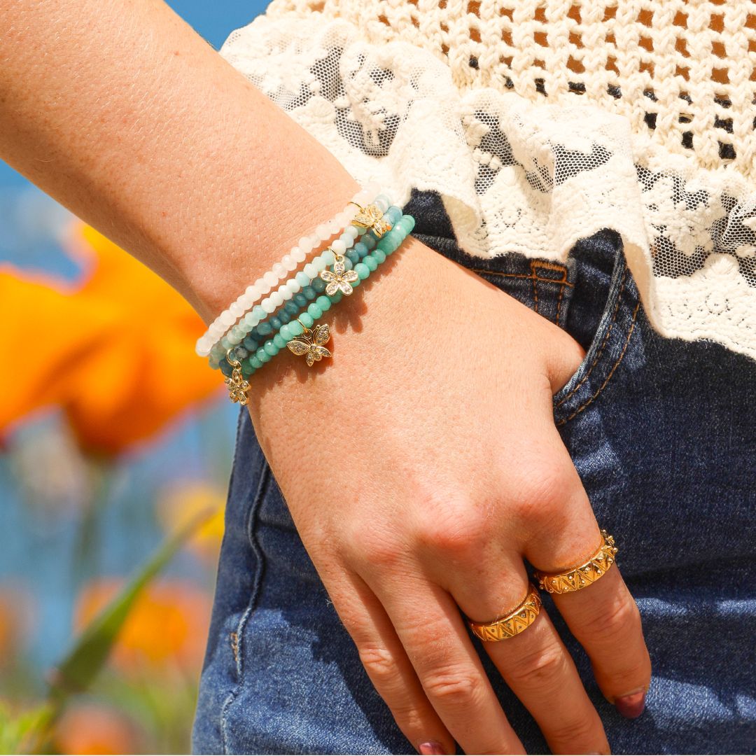 Blue Luna Beaded Bracelets with Gold Charms | BuDhaGirl