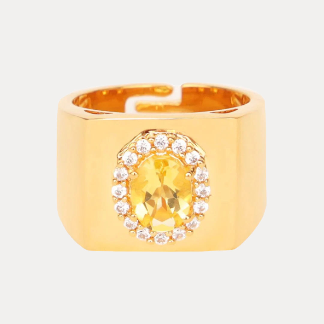 Citrine/White Gold Plated Brass Adjustable Birthday/Birthstone Rings | BuDhaGirl