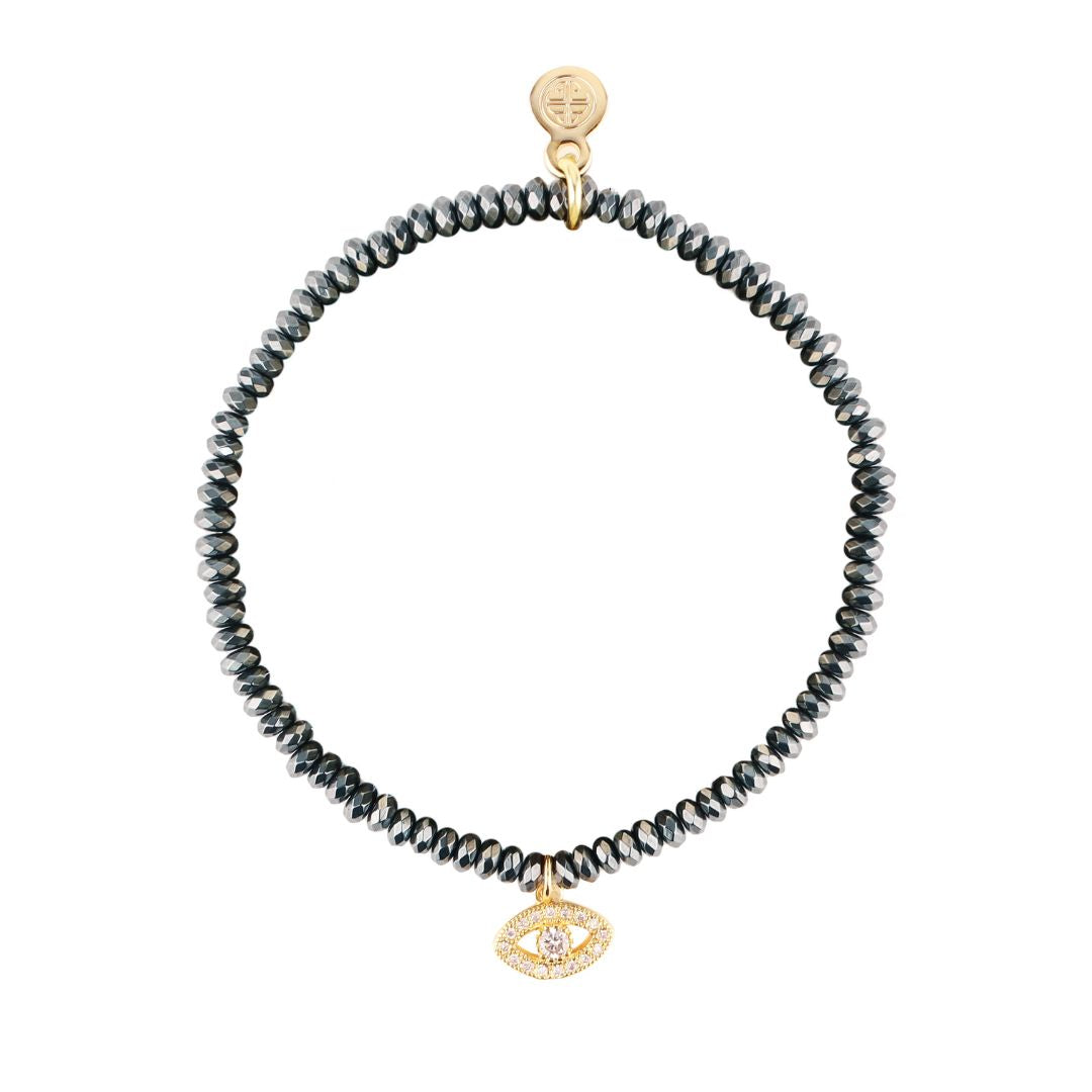 Luna Bracelet - Hematite With Evil Eye Charm