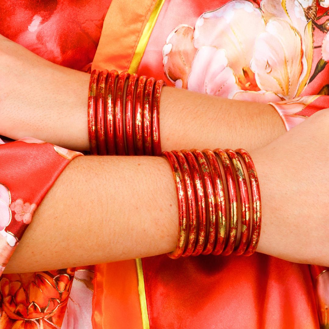 BuDhaGirl KOI Rouge Bangles | Set of 4 | Luxurious Red