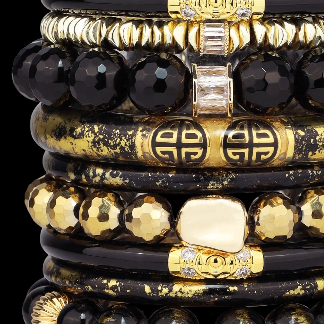 KOI Noir Black and Gold Bangle Bracelet Stack for Women | BuDhaGirl