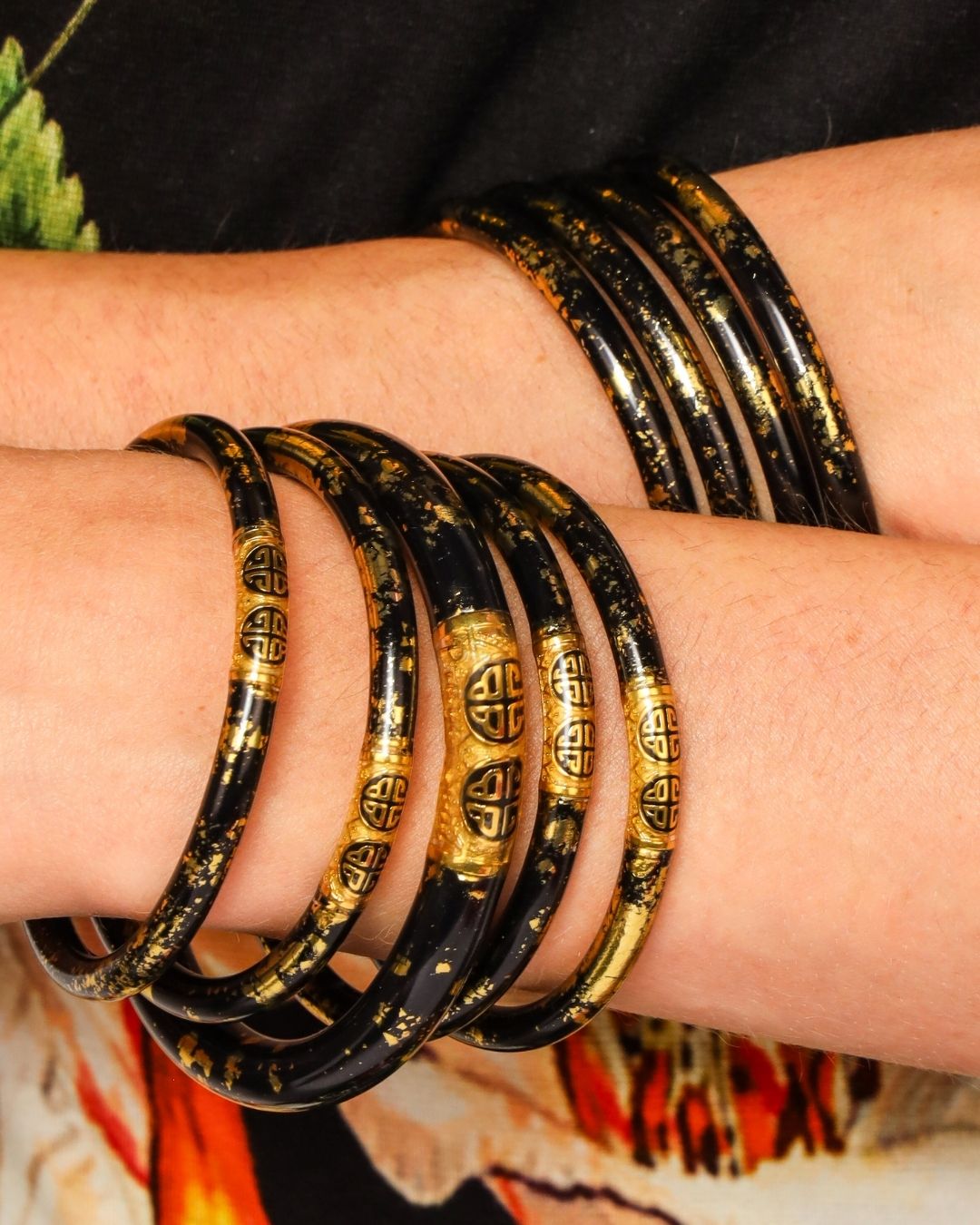 Black and Gold Foil Koi Noir All Weather Bangle Bracelets | BuDhaGirl