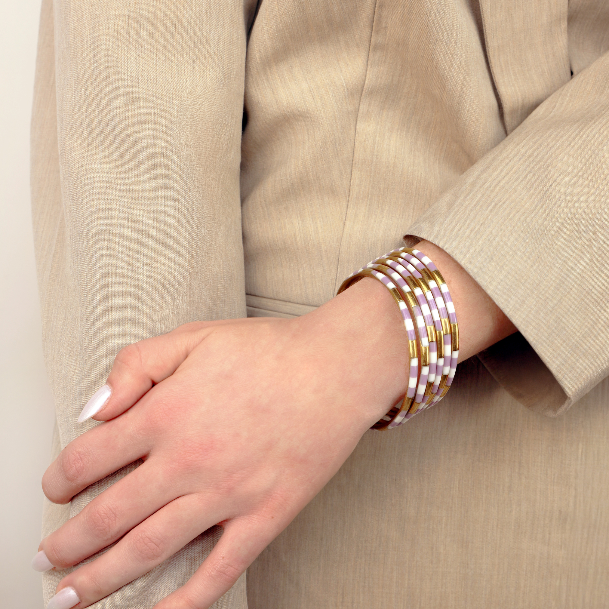 Lilac/White Veda Bangles - Set of 6