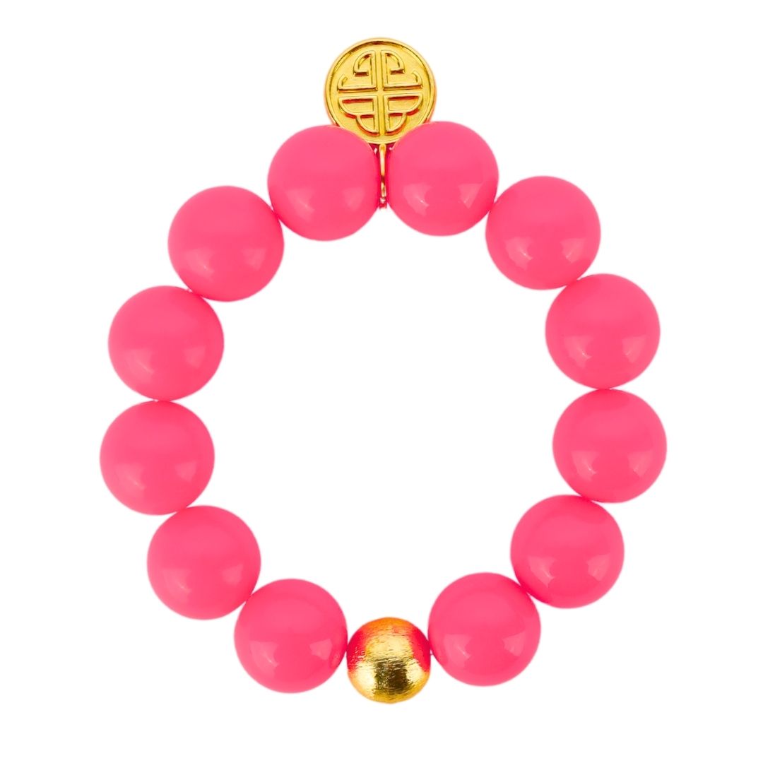 Pink Hibiscus Cha Cha Resin Beaded Bracelet for Women | BuDhaGirl