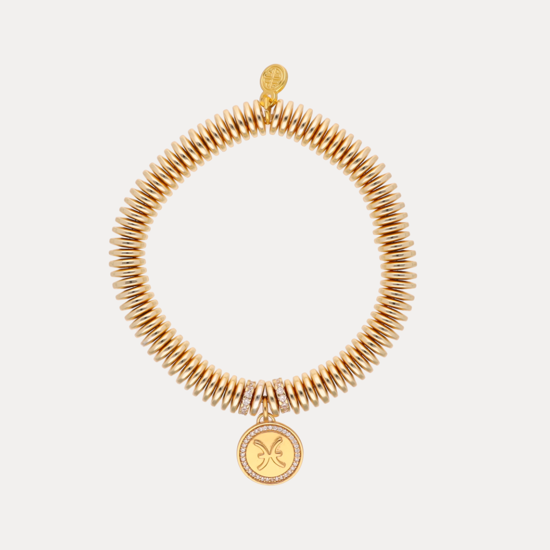 a gold bracelet with a pendant