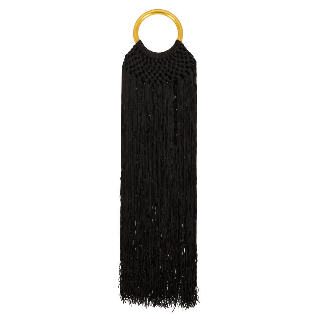 Black Sophie Bag | Macrame Fringe Bag with Bangle Handle | BuDhaGirl