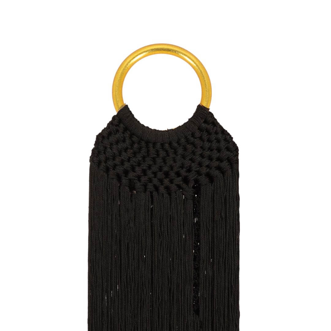 Black Sophie Bag | Macrame Fringe Bag with Bangle Handle | BuDhaGirl