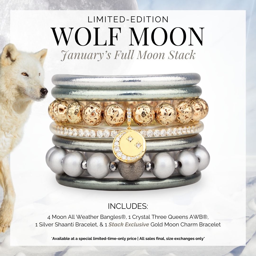 12.17.1077.77.S7,12.17.1077.77.M7,12.17.1077.77.L7,12.17.1077.77.XL7, January Wolf Moon Bangle Bracelet Stack of the Week | BuDhaGirl