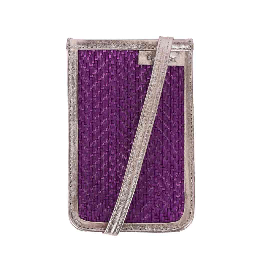 Purple Leather Trimmed Mobile Phone Cane Crossbody Bag For Women | BuDhaGirl