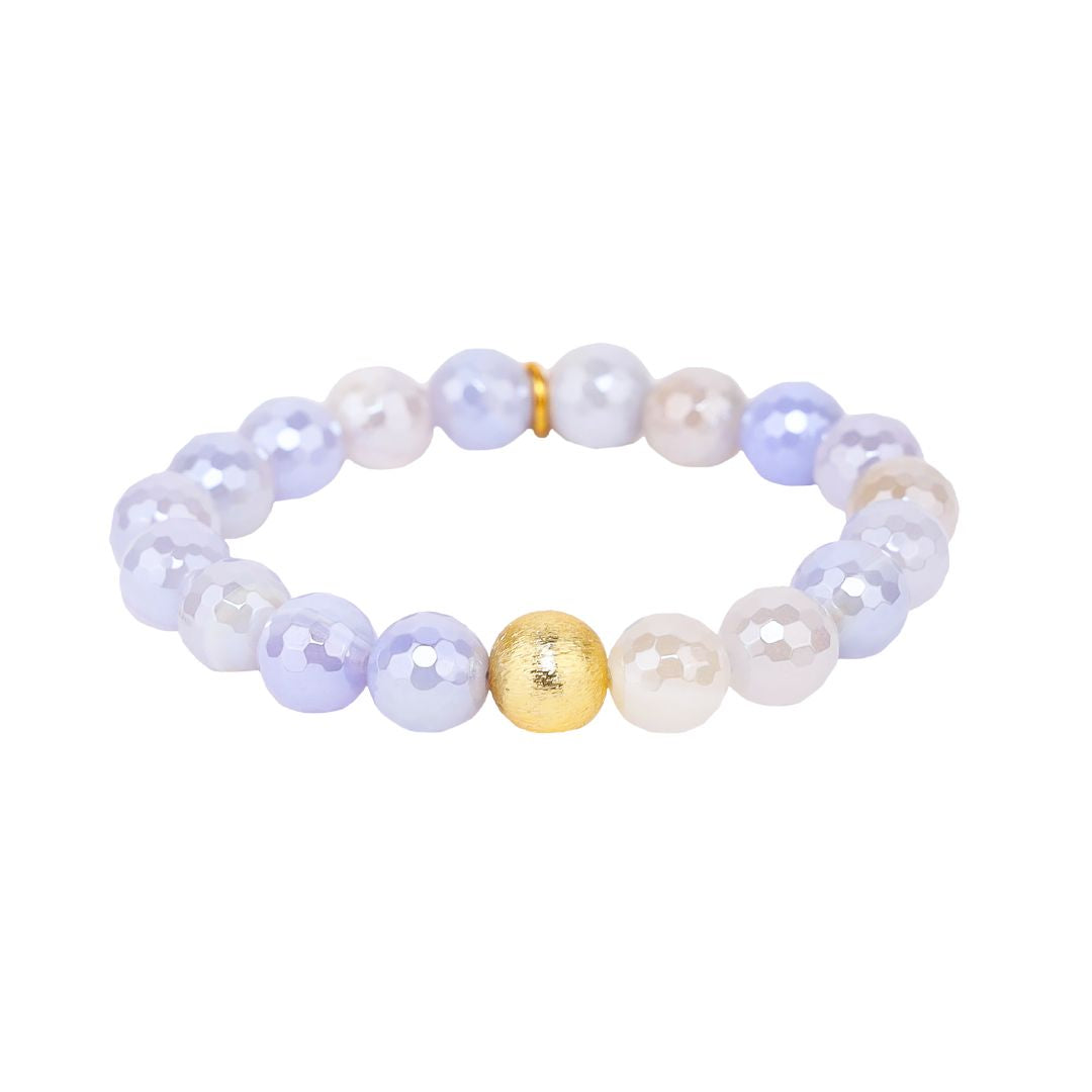 Melange Aqaumarine Bracelet - Rutilated faceted agate stone beaded bracelet for women