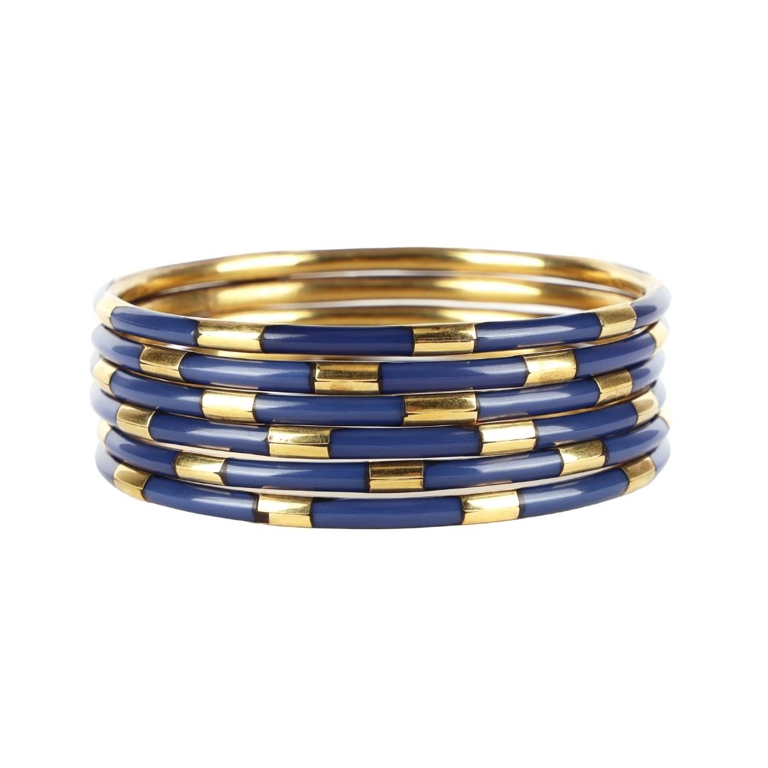 Navy Enamel Veda Bangle Bracelets - Set of 6