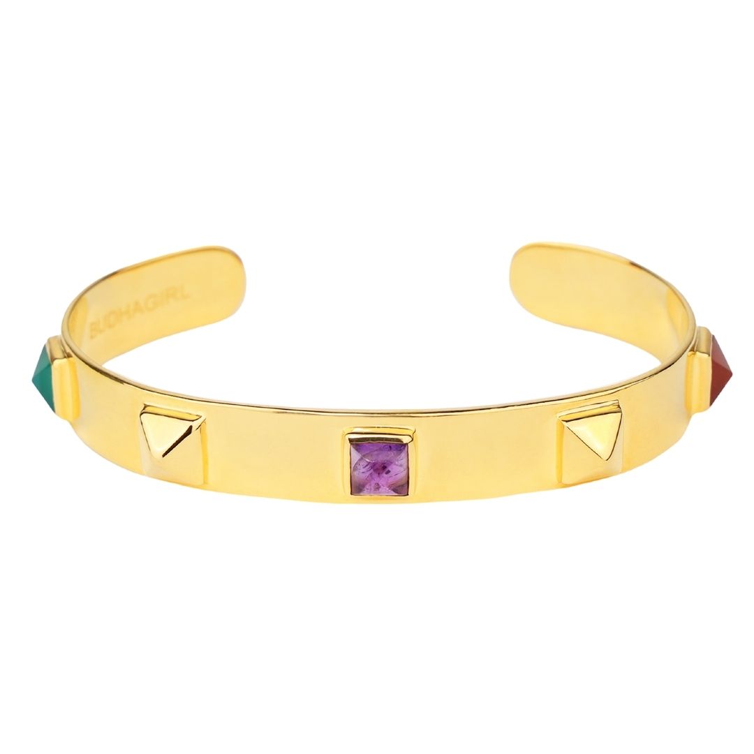 Handcrafted Multi-Colored Stones Pyramid Slim Cuff | BuDhaGirl