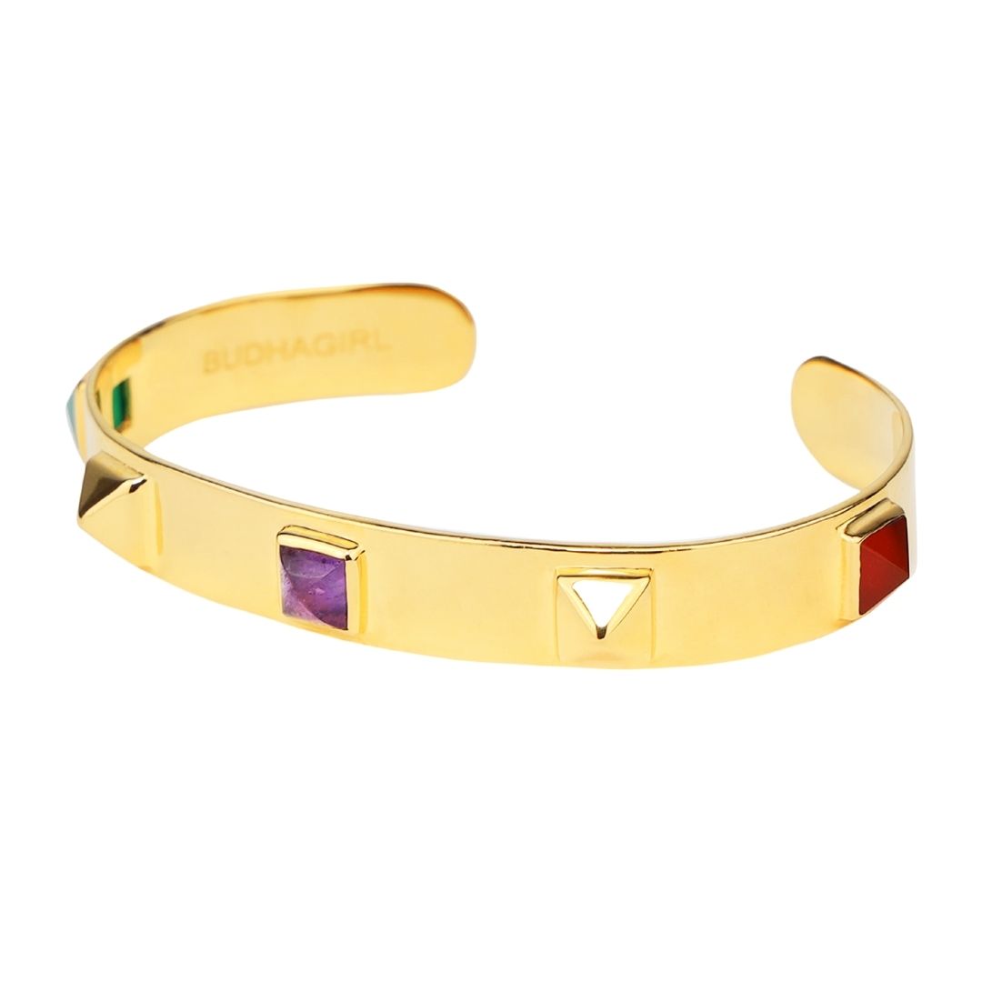 Handcrafted Multi-Colored Stones Pyramid Slim Cuff | BuDhaGirl