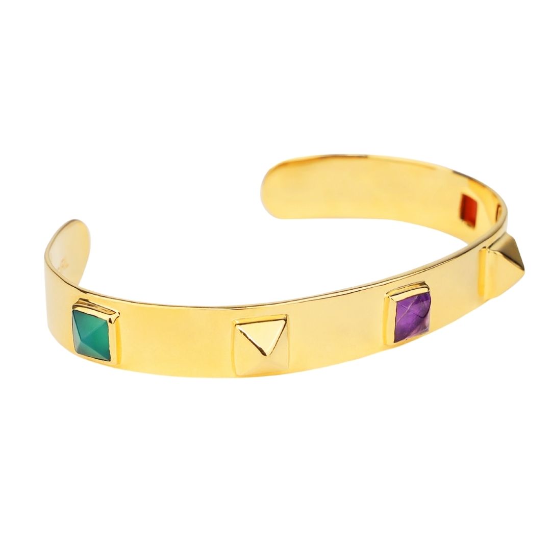 Handcrafted Multi-Colored Stones Pyramid Slim Cuff | BuDhaGirl